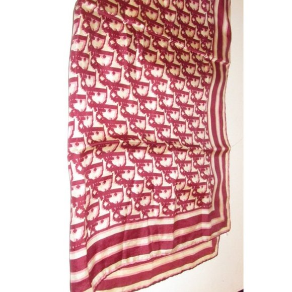 Dior Burgundy Pink Trotter Print Logo Silk Scarf - Picture 9 of 12